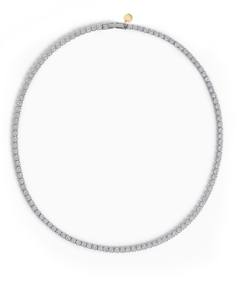 Front of a size 22 inches Tennis Necklace White Gold 22" in Silver by BAACAL. | dia_product_style_image_id:318374